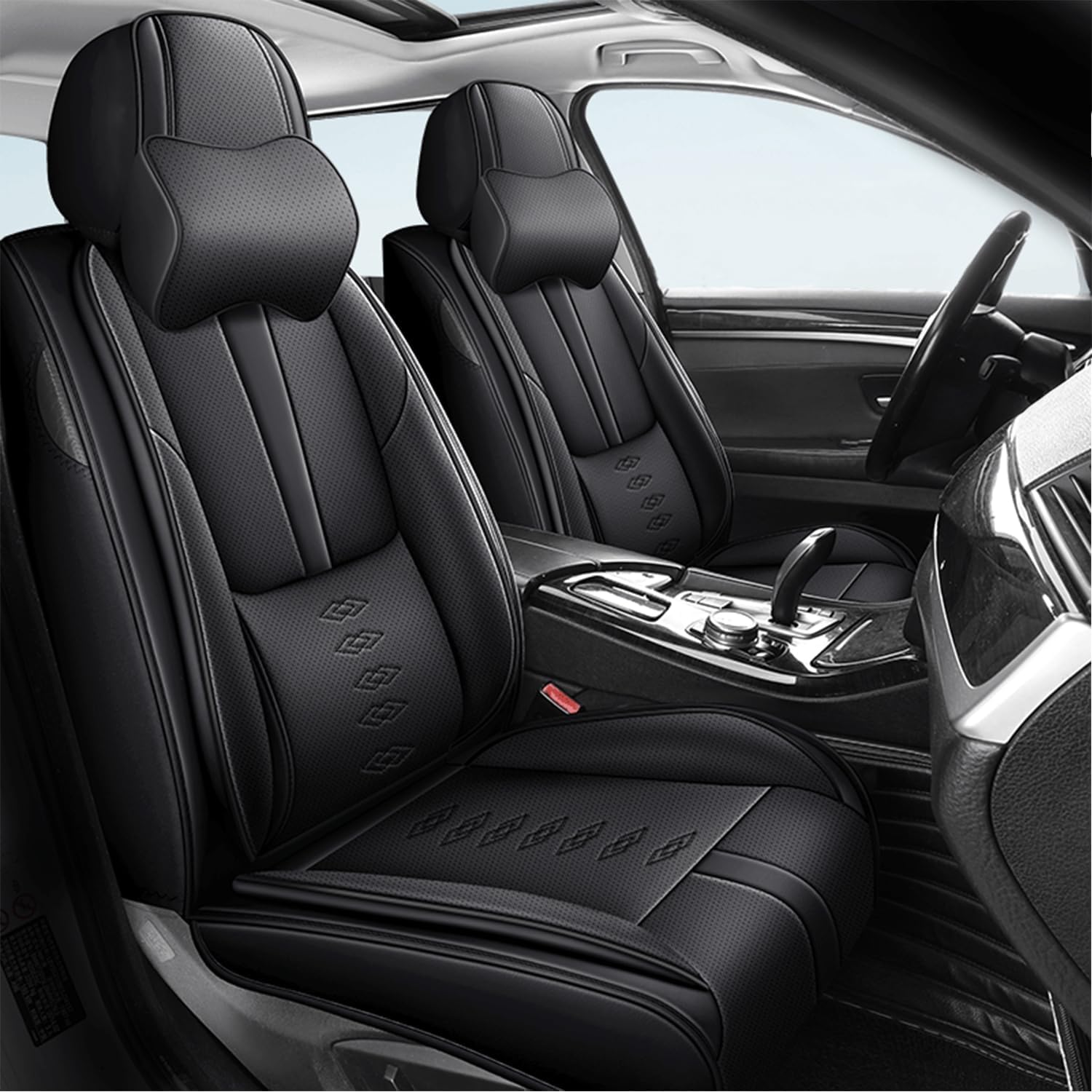 Car Seat Covers for Flex,for Ford Flex 2009-2019,Leather Front Seat Covers,Airbag-Compatible Car Seat Protectors,Waterproof Seat Cover for Cars(Black,2PCS/with Pillows)