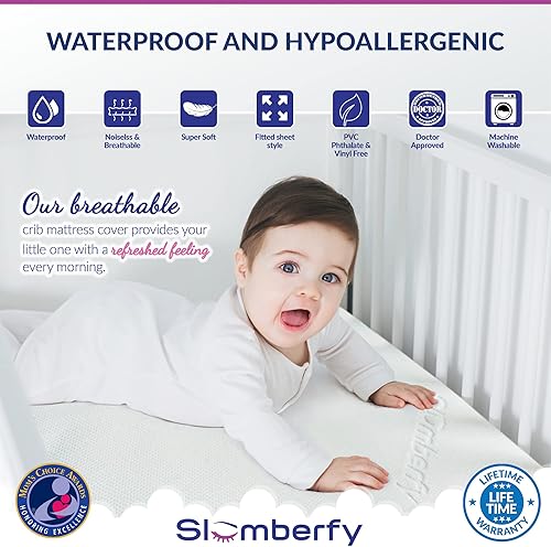 Miniatura 2 de Protector de Colchón para Mini Cuna de Slumberfy, Protector de Colchón Impermeable e Hipoalergénico para Bebés y Niños Pequeños, Hecho de Material