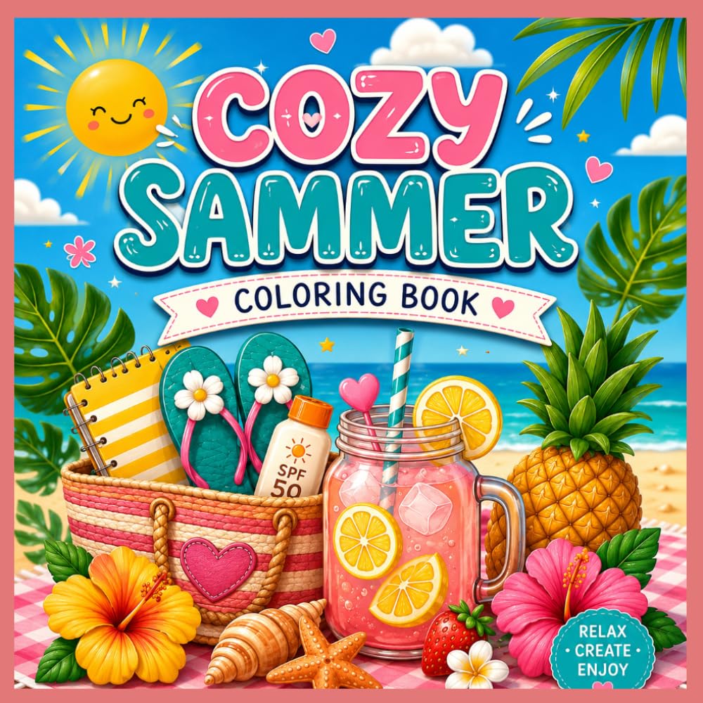 Cozy Summer: Bold & Easy Coloring Book for Adults and Teens Featuring Fun Summer Designs for Stress Relief and Relaxation