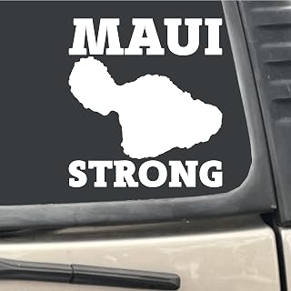Maui Strong Island 5" X 5.5" White Vinyl Transfer Decal Sticker for Car, Truck, RV, Boat, etc