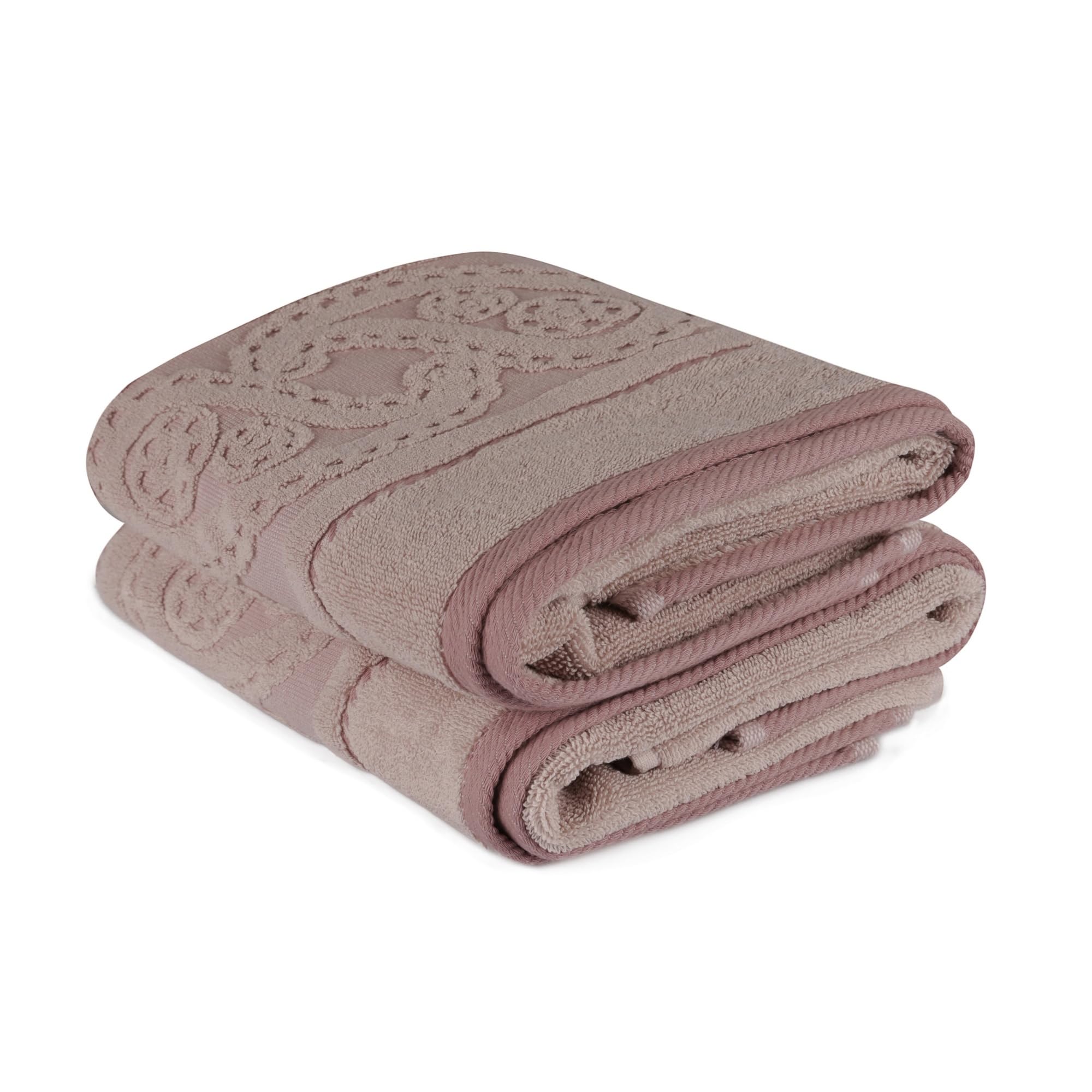 Well Home Hand Towel Set (2 Pieces) Pale Pink and Beige, Pink Stick Beige, 50x90 - Image 3