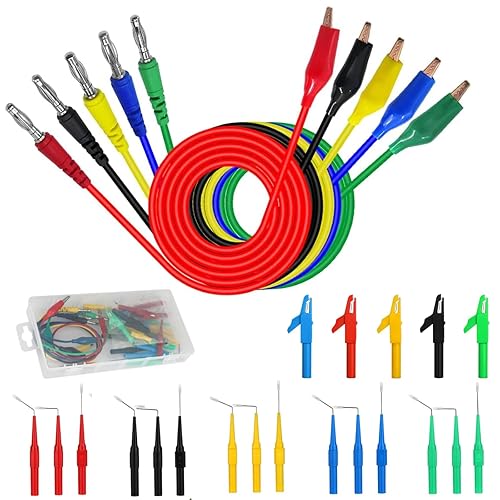 Linkstyle Kit de sonda trasera de 25 piezas, pasador de sondas traseras multímetro, enchufe de plátano a clip de cocodrilo eléctrico con cables, kit