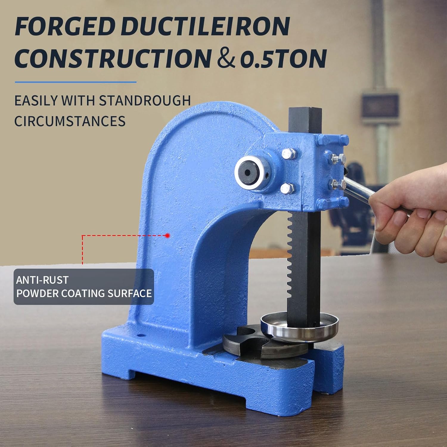 Manual Arbor Press 0.5 Ton,Heavy Duty Cast Iron Desktop Punch Press Machine, for Riveting Punching Holes