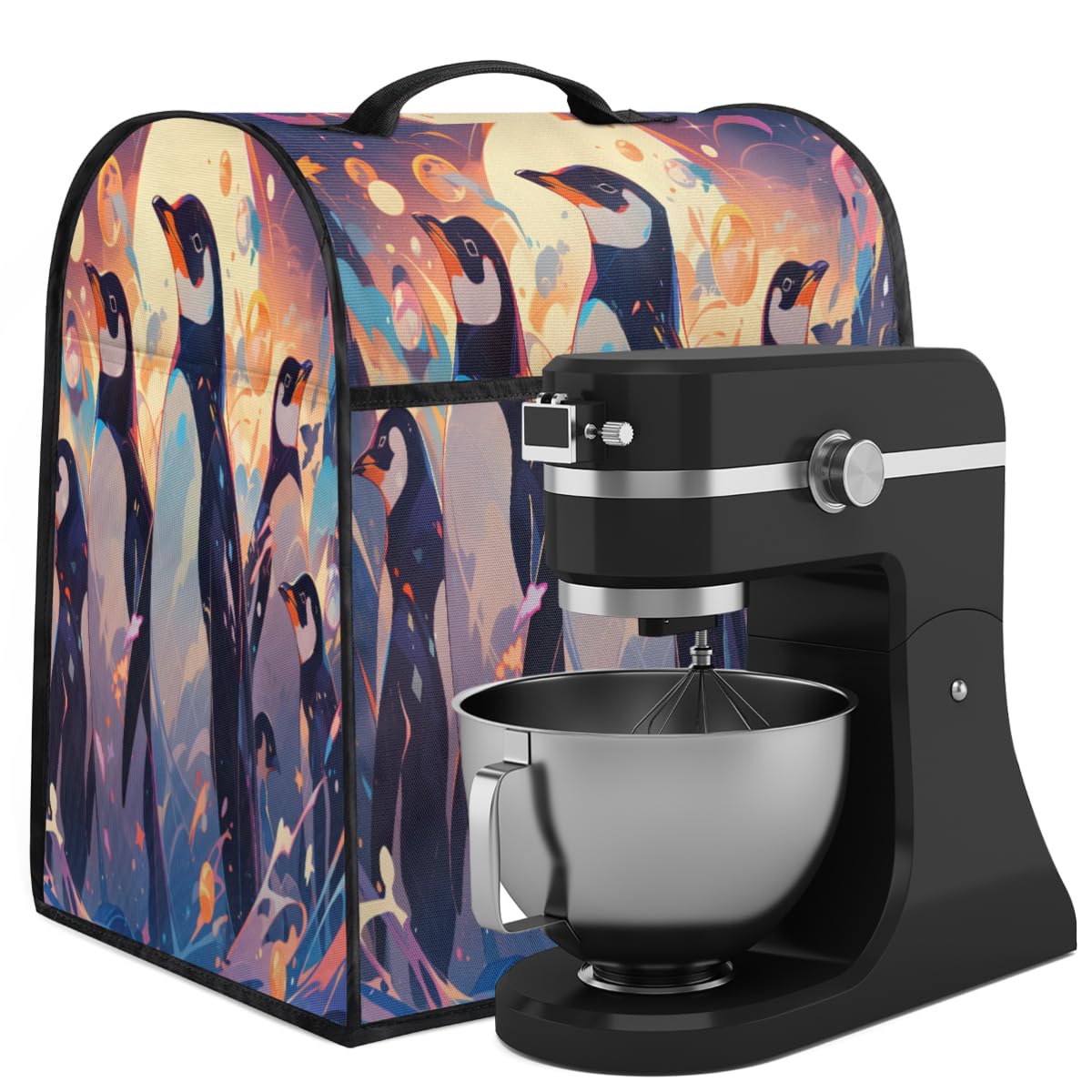 Coffee Maker Cover Colorful Penguin Animal Kitchen Appliance Covers Small Appliance Covers Blender Cover Juicer Cover Dust Covers for Kitchen Appliances with Top Handle and Pockets,Washable,C731