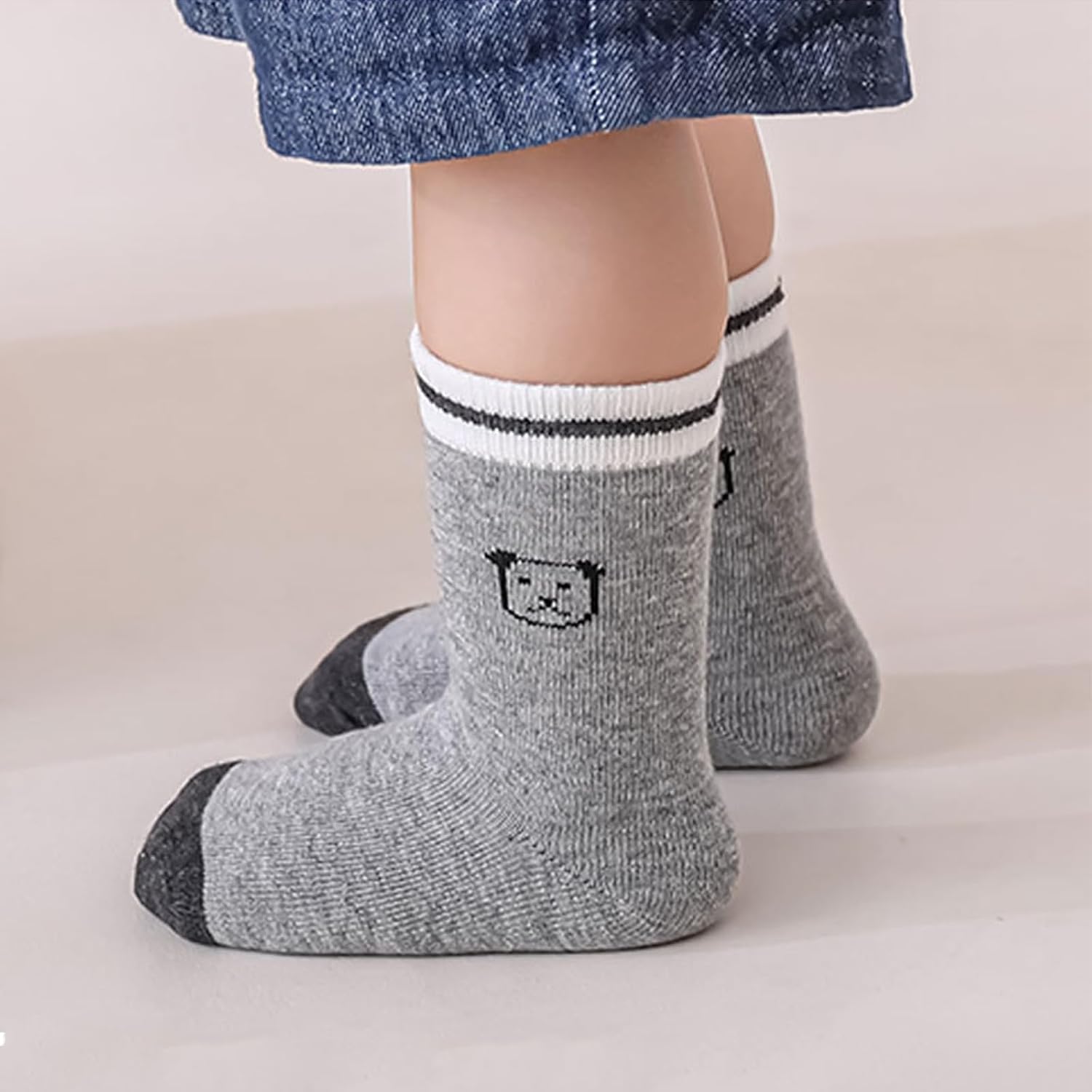 Boys Girls Cotton Ankle Socks, Toddler Striped Animal Print Cute Casual Tube Crew Socks for Baby Kids, 5 Pack