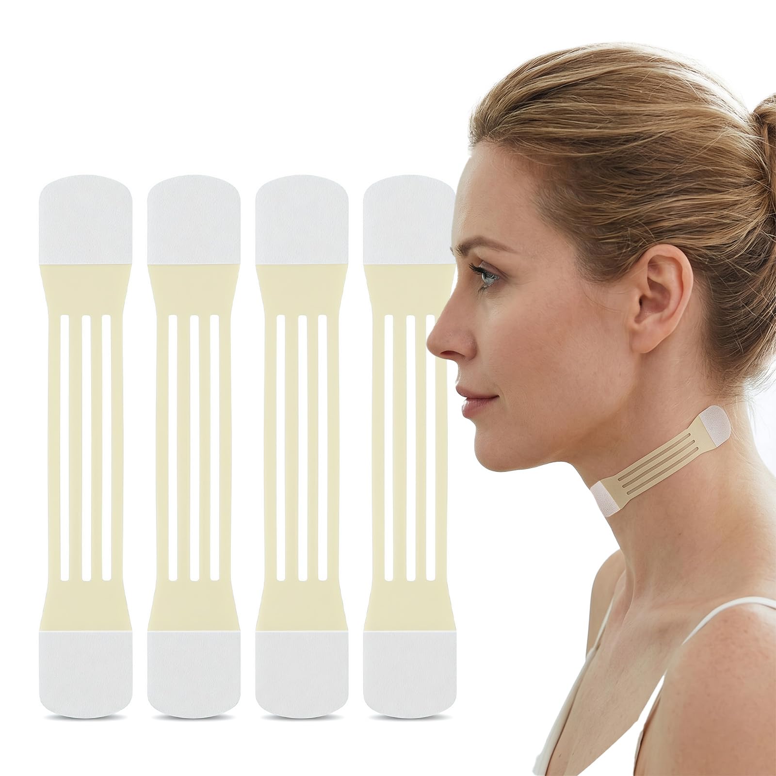 20pz Cerotti Lifting Collo Invisibile con 4 Elastici, Cerotti Effetto Lifting Collo, Patch Adesivi Elastici perCollo, Viso e Doppio Mento, Design Riutilizzabile e Discreto