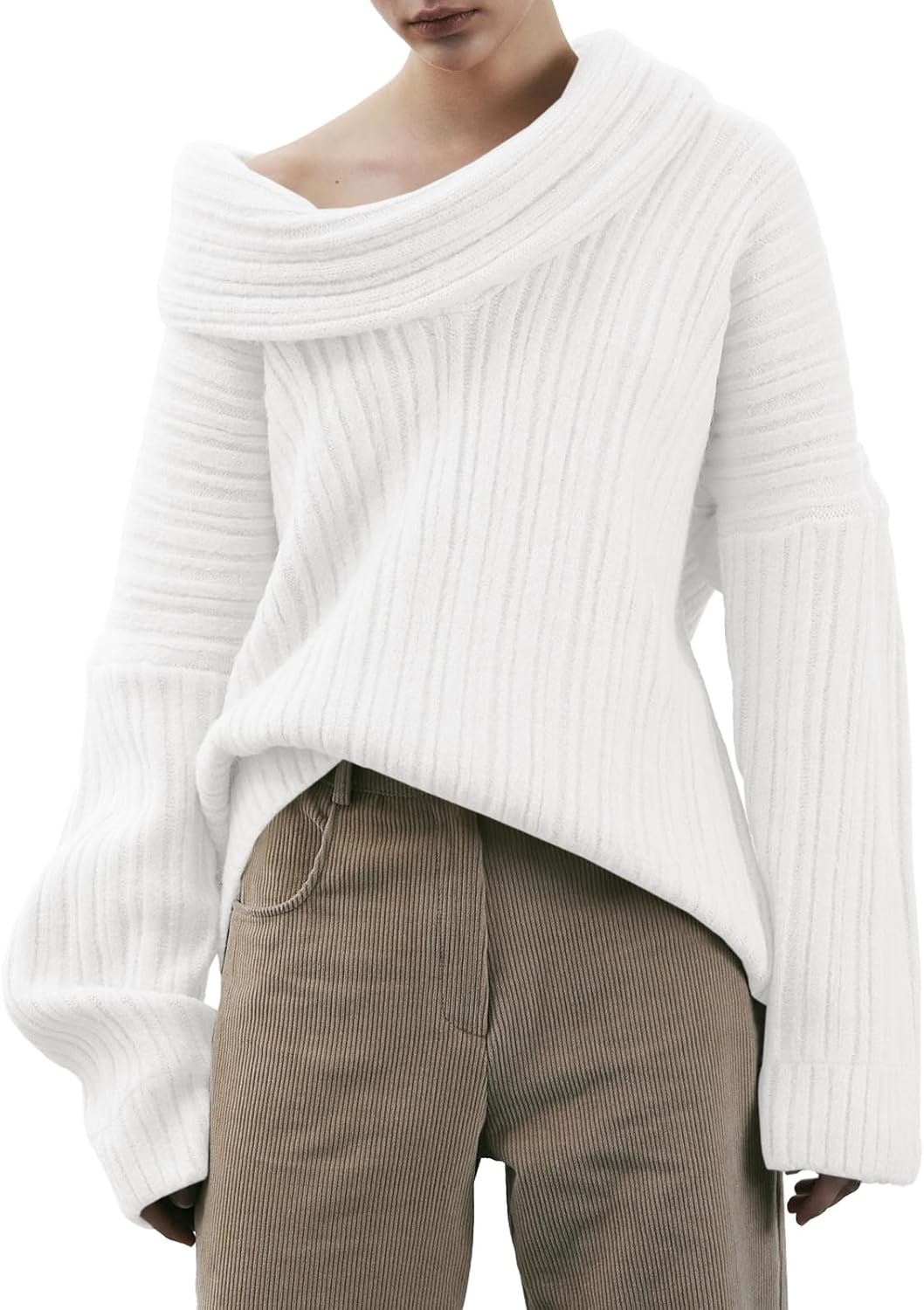 Saodimallsu Womens Off The Shoulder Sweater Top Oversized Fall Batwing Boat Neck Knit Sexy Casual Pullover