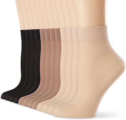 VIBCICY 12 Pairs Womens Sheer Nylon Ankle Socks,Nude Thin Tight Transparent Stoc