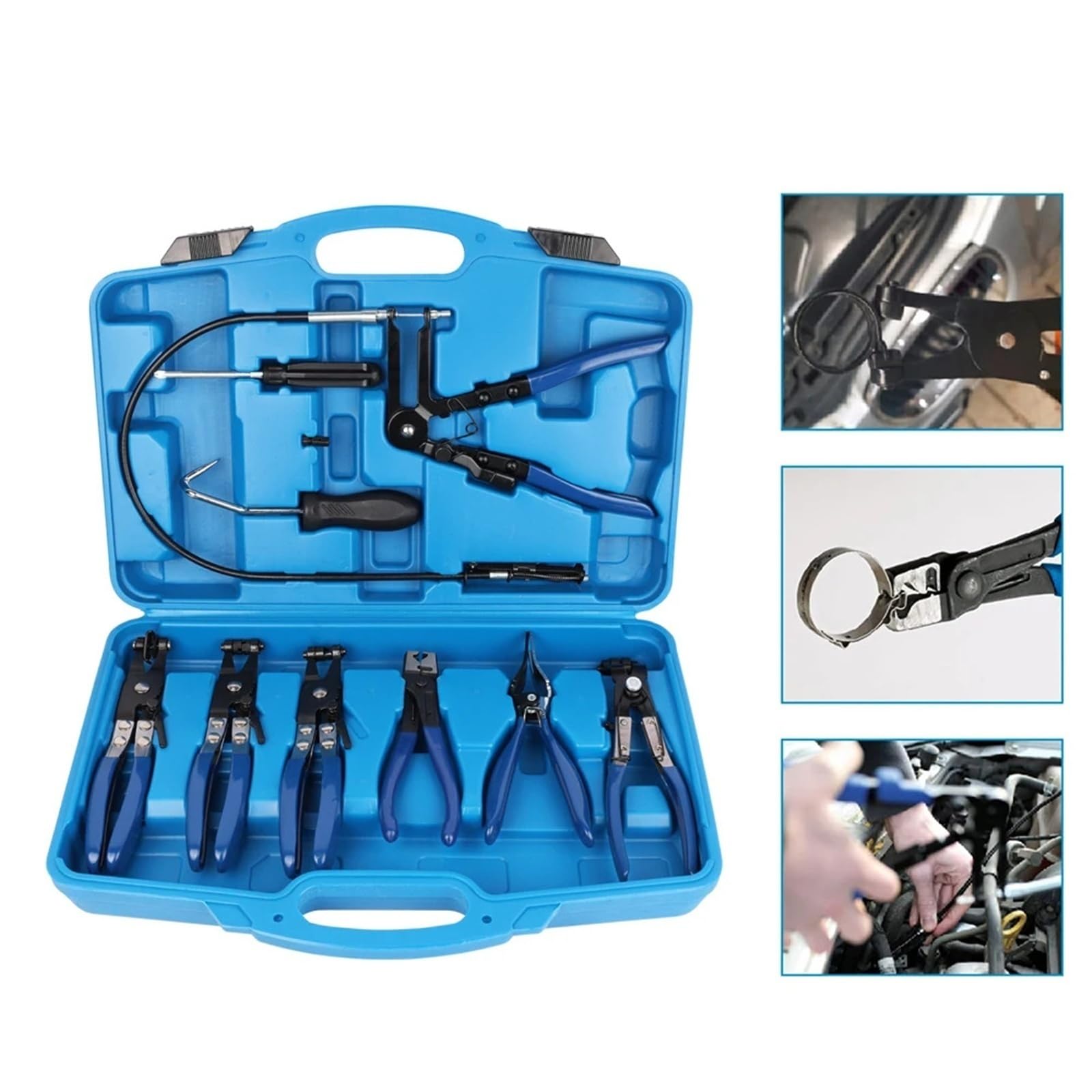 9pcs Trim Removal Tool Wire Long Reach Hose Clamp Pliers Set Fuel Oil Water Hose Auto Tools With Box For Car