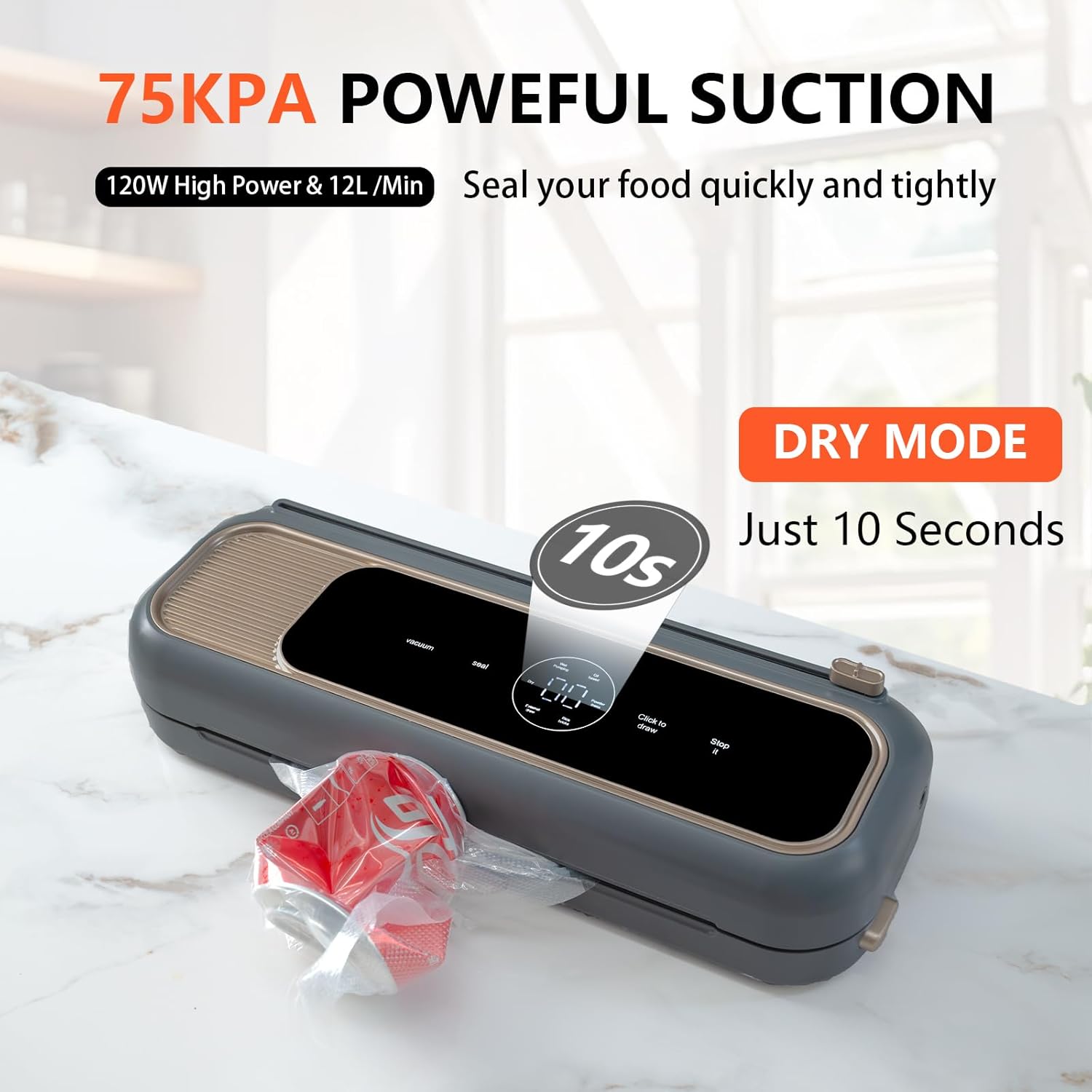 Vacuum Sealer Machine, Precision Compact mini vacuum sealer 65 Kpa Powerful Suction, Automatic Operation, Ideal for Easy & Efficient Food Preservation and Storage With 10 Bags (Black)