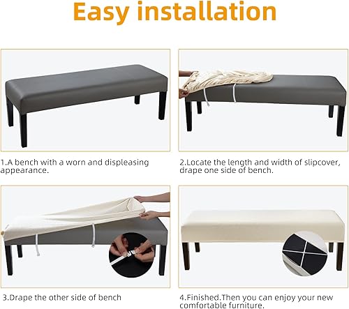 Miniatura 5 de Funda impermeable para banco de comedor, funda extraíble lavable para sala de estar, dormitorio, cocina (beige)
