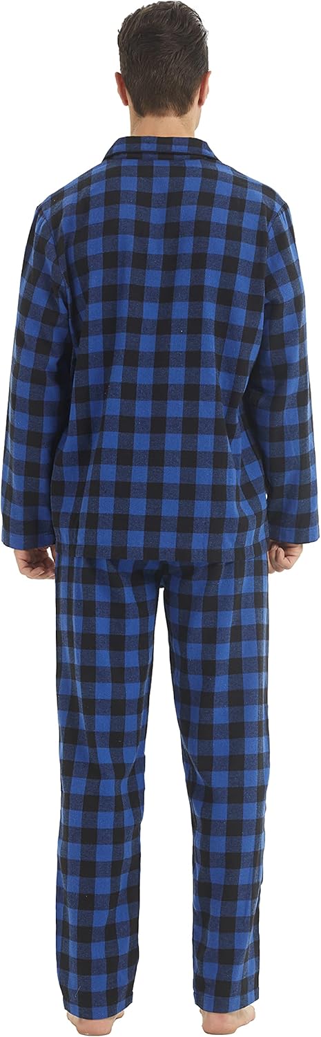 Mens Flannel Pajamas Set Cotton Plaid Pjs Button Down Warm Soft Lounge Sleepwear Top & Pj Pants with Pockets - Image 3