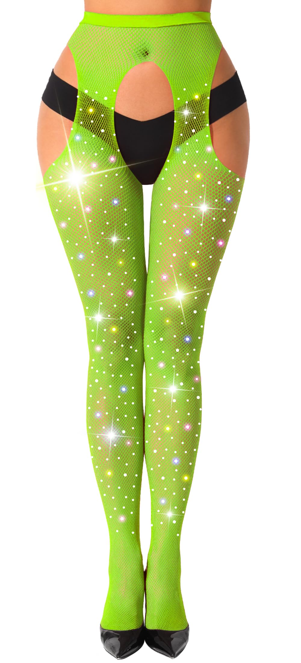 lmotpe Fishnet Stockings for Women Tights Rhinestone Women's Sparkly Stockings High Waist Fishnets