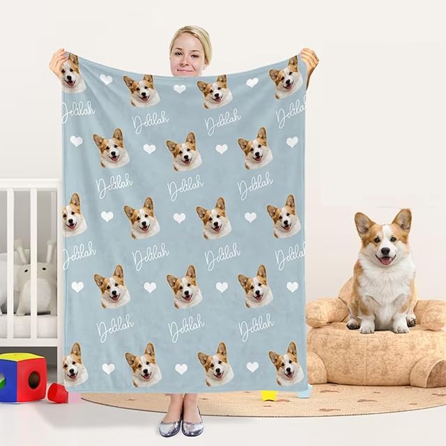 yky Manta de fotos personalizada para mascotas, manta personalizada con cara de perro y nombre