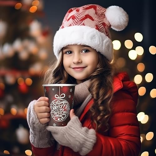 Miniatura 6 de Vasos de café desechables de gnomo de Navidad, vasos de papel a cuadros de búfalo rojo gnomo para cacao caliente, vasos festivos, tazas de té de