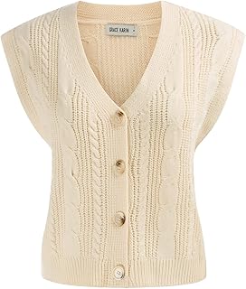 GRACE KARIN Women's Sweater Vest V Neck Button Down Cable Knit Casual Solid Cardigan Outwear (S-2XL)