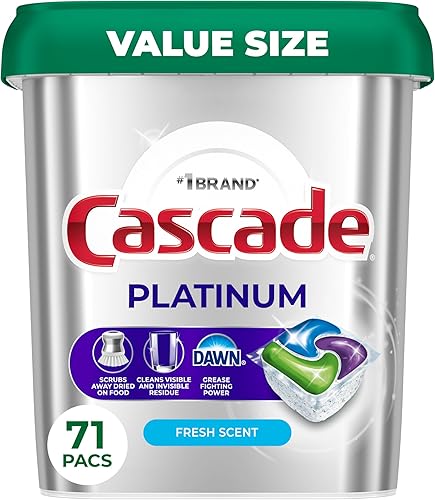 Cascade Platinum Cápsulas para lavavajillas, detergente para lavavajillas, jabón detergente para platos, fresco, 71 unidades
