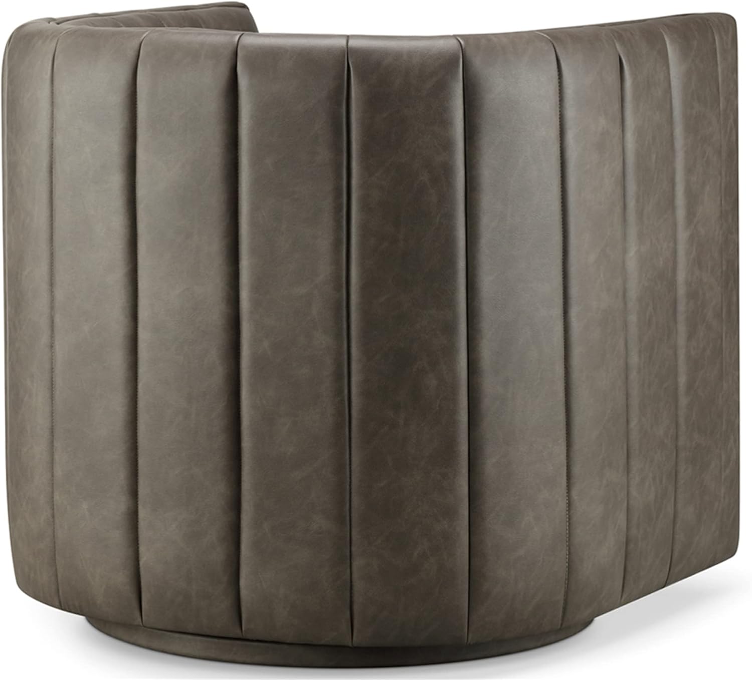 CHERS Rivet Mid-Century Modern Swivel Armchair, Channel-Tufted Faux Leather Accent Chair, 360-Degree Rotating Lounge Chair with Ergonomic Design for Living Room, Bedroom, Home Theater, Pewter