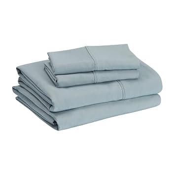 Amazon Basics Lightweight Ultra-Soft, Wrinkle-Free, Breathable Microfiber 4 Piece Bed Sheet Set with 14-Inch Deep Pockets, Full, Spa Blue, Solid