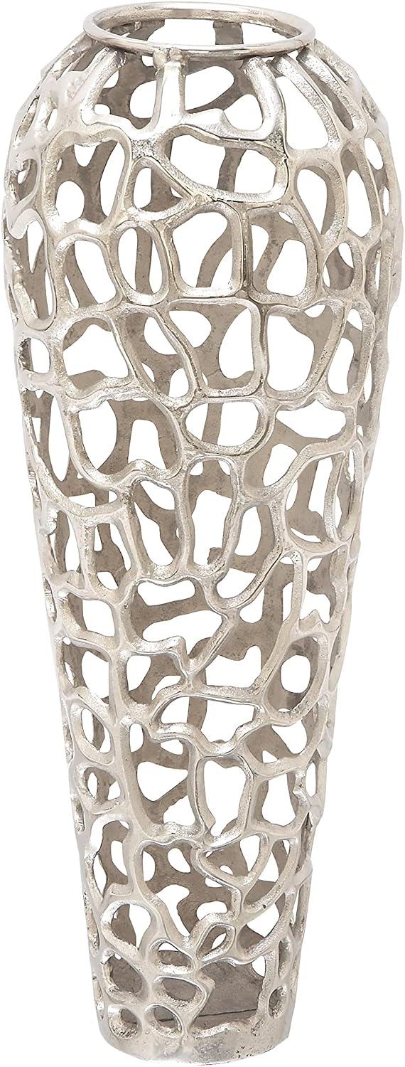 Deco 79 Aluminum Coral Vase, 12" x 12" x 33", Silver