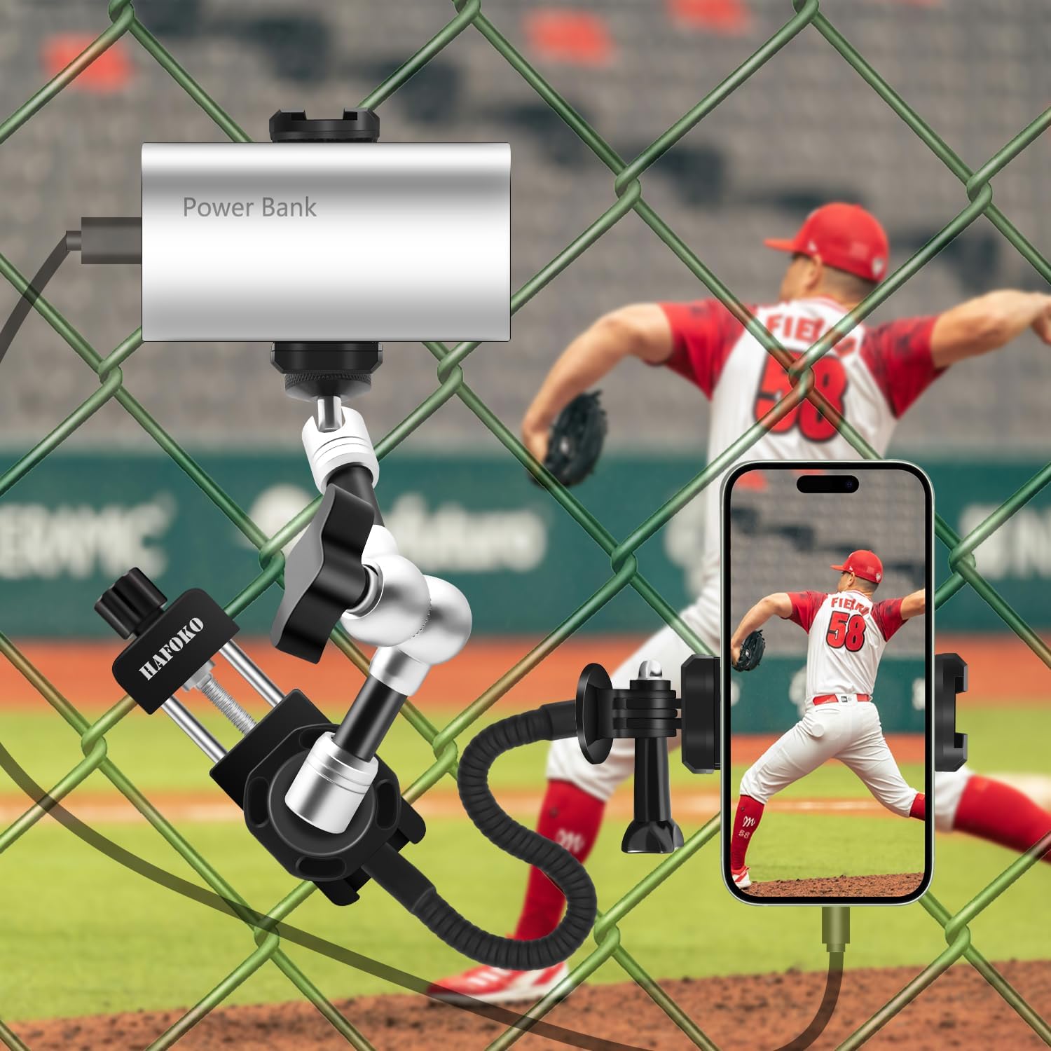 Metal Baseball Dual Fence Mount Game Changer Kit Compatible for GoPro/Mevo Start Fence Holder Compatible for DJI Action/Osmo Pocket/Insta360/for iPhone Recording Picklebal Softball Tennis