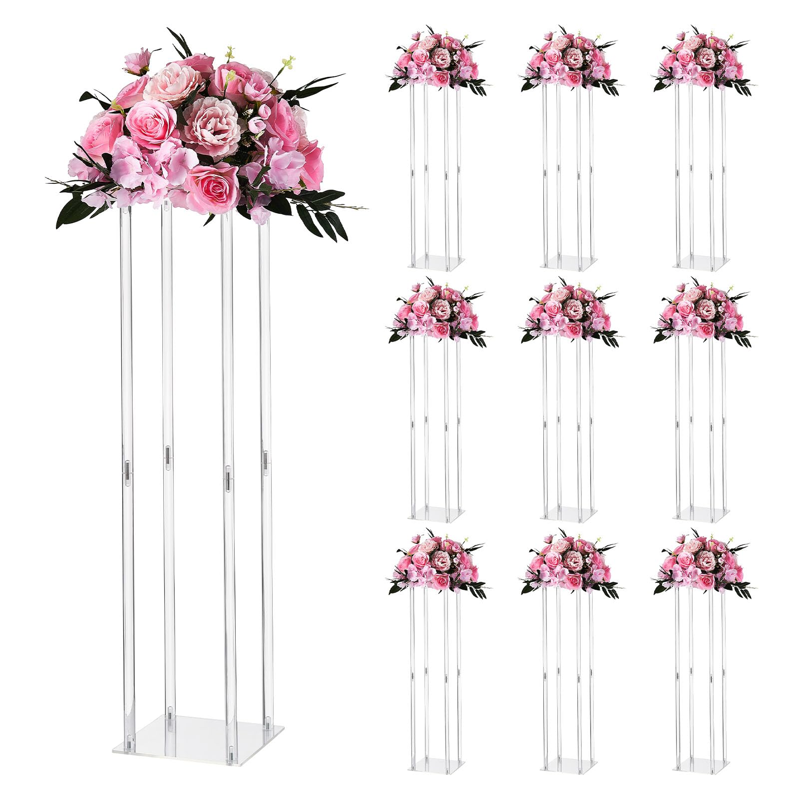 VEVOR Portafiori da Matrimonio 10 Pezzi da 80 cm, Portafiori a Colonna con Laminato Acrilico, Espositore Floreale Cubico Cilindrico per Matrimoni, Feste, Compleanni, Casa, Centrotavola Dorati