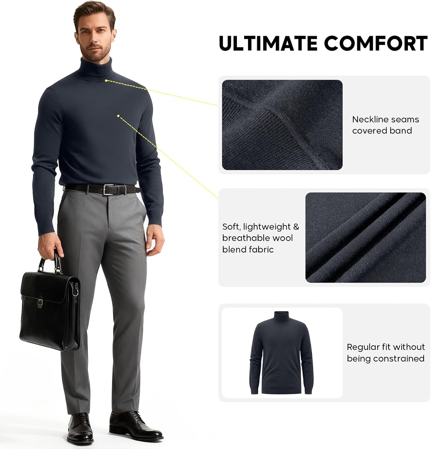 VPG Mens Turtleneck Long Sleeve Shirts, Long Sleeve Regular Fit Knit Turtle Neck Pullover Sweaters - Image 4