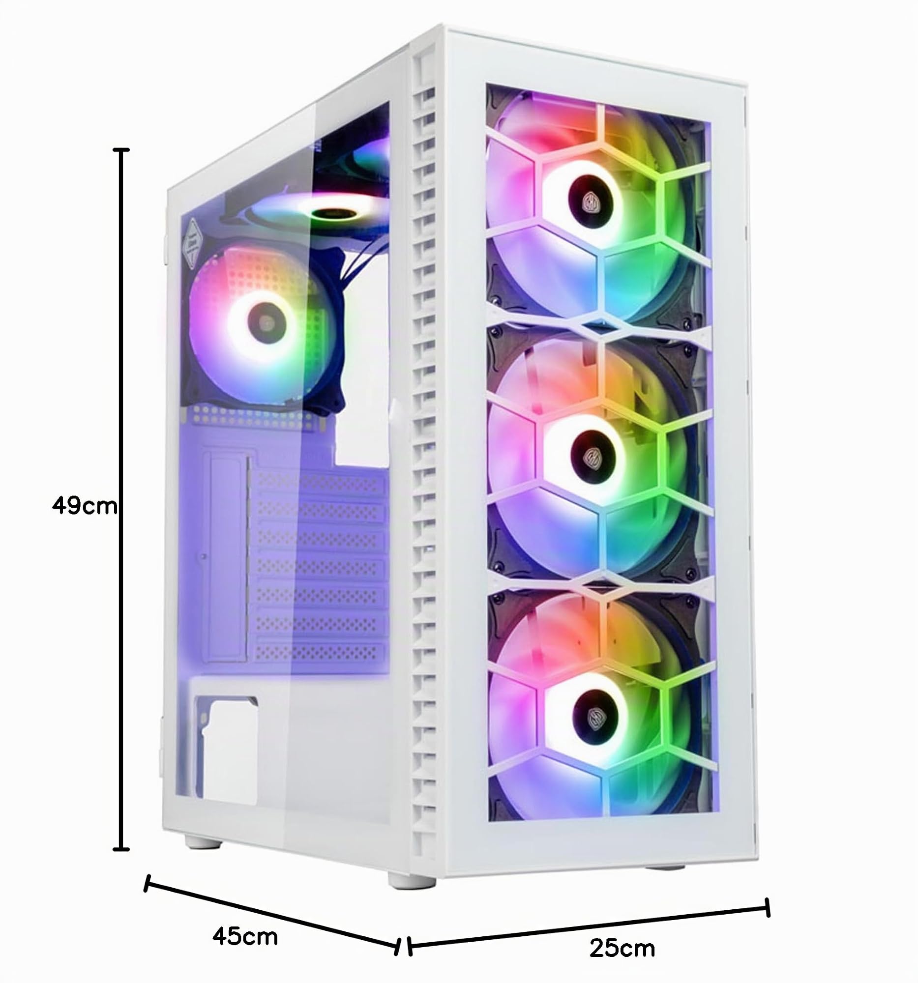 Kolink Observatory HF Glass PC-Gehäuse, Sechs ARGB-Lüfter, 330 mm GPU-Freiheit, ATX-Motherboard, Glasfrontplatte, Stahl, Mid-Tower, Weiß