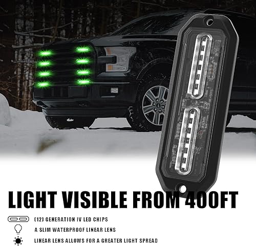 Miniatura 7 de WINECO Verde 8 unids ultra delgado LED luces de policía estroboscópicas de emergencia, montaje en superficie parrilla parrilla peligro seguridad