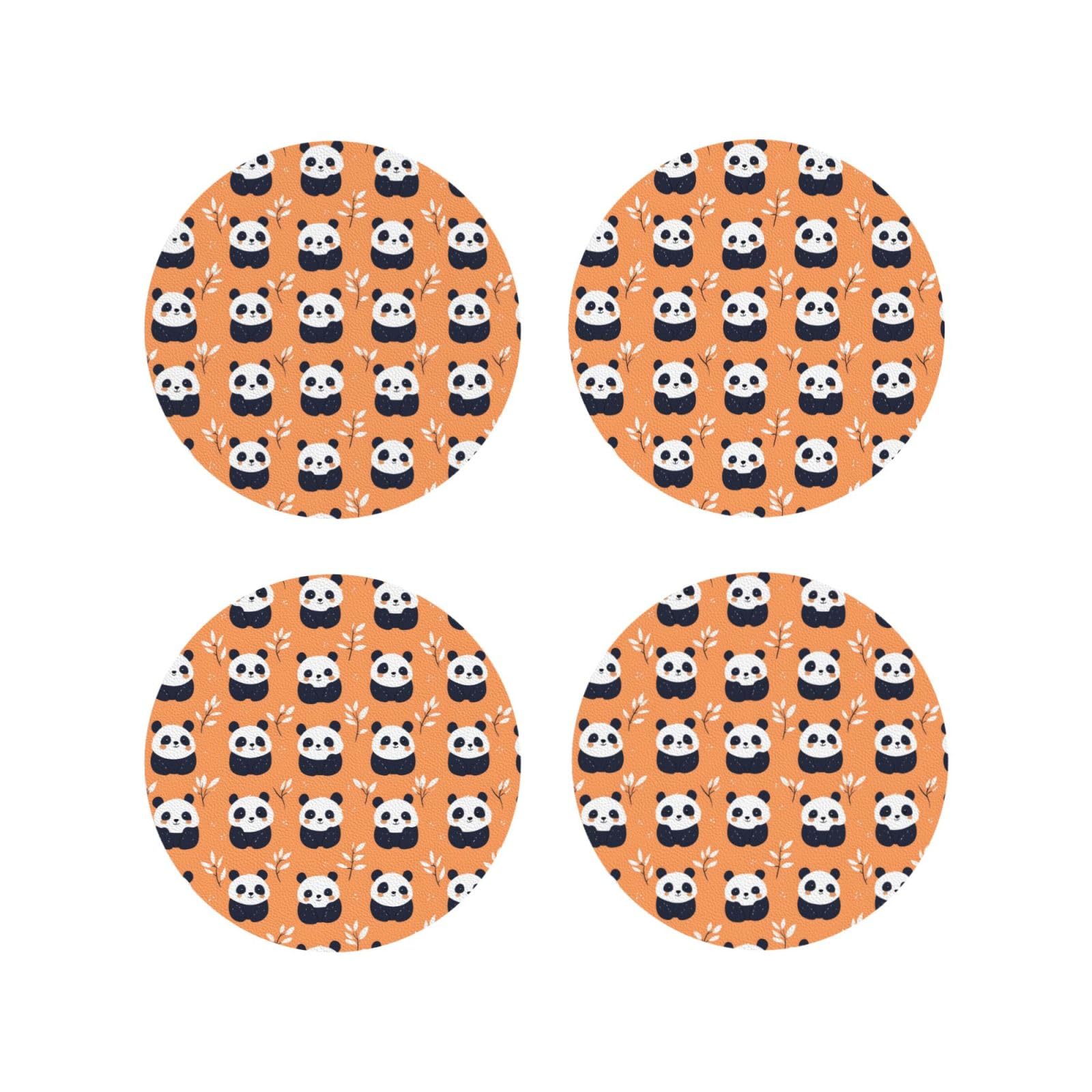 Leather Coasters Set of 4 - Cute Flower Panda Print Lightweight Drink Coasters for Desk