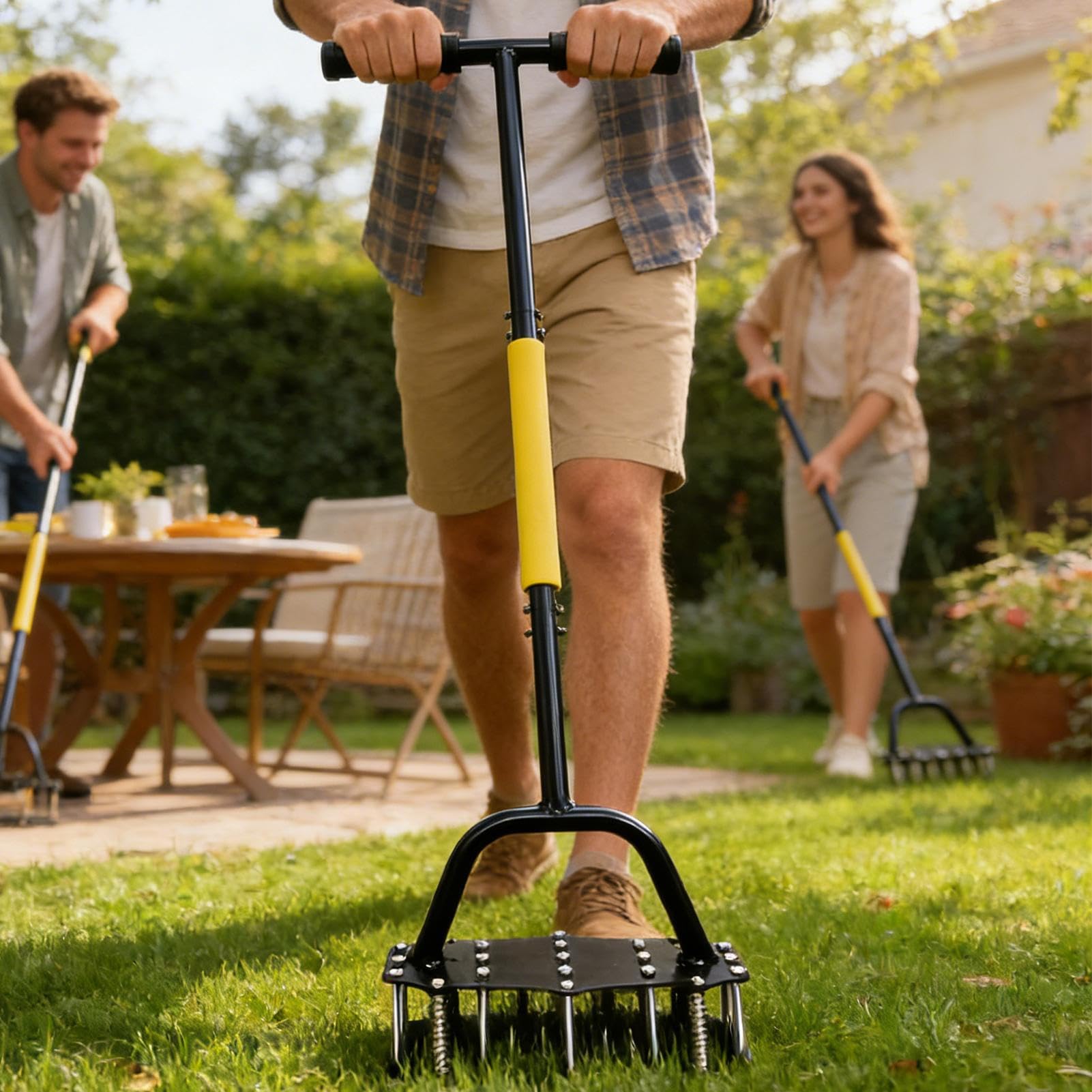 Aireador de Césped Herramienta manual de aireación | Diseño con resorte, aireador para césped con 17 púas de acero para aireación de jardines y jardinería de