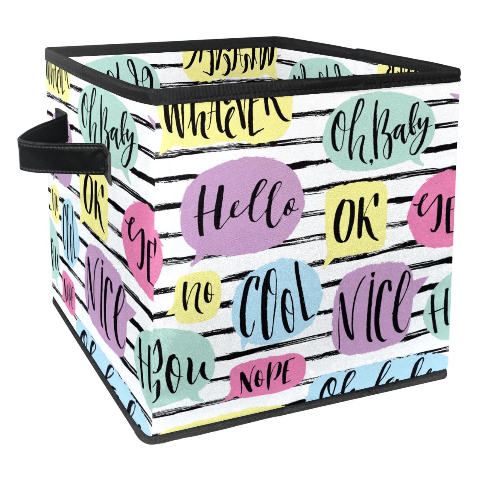 Boîte de rangement pliable cube en tissu rayé Hello Nice pour vêtements et jouets