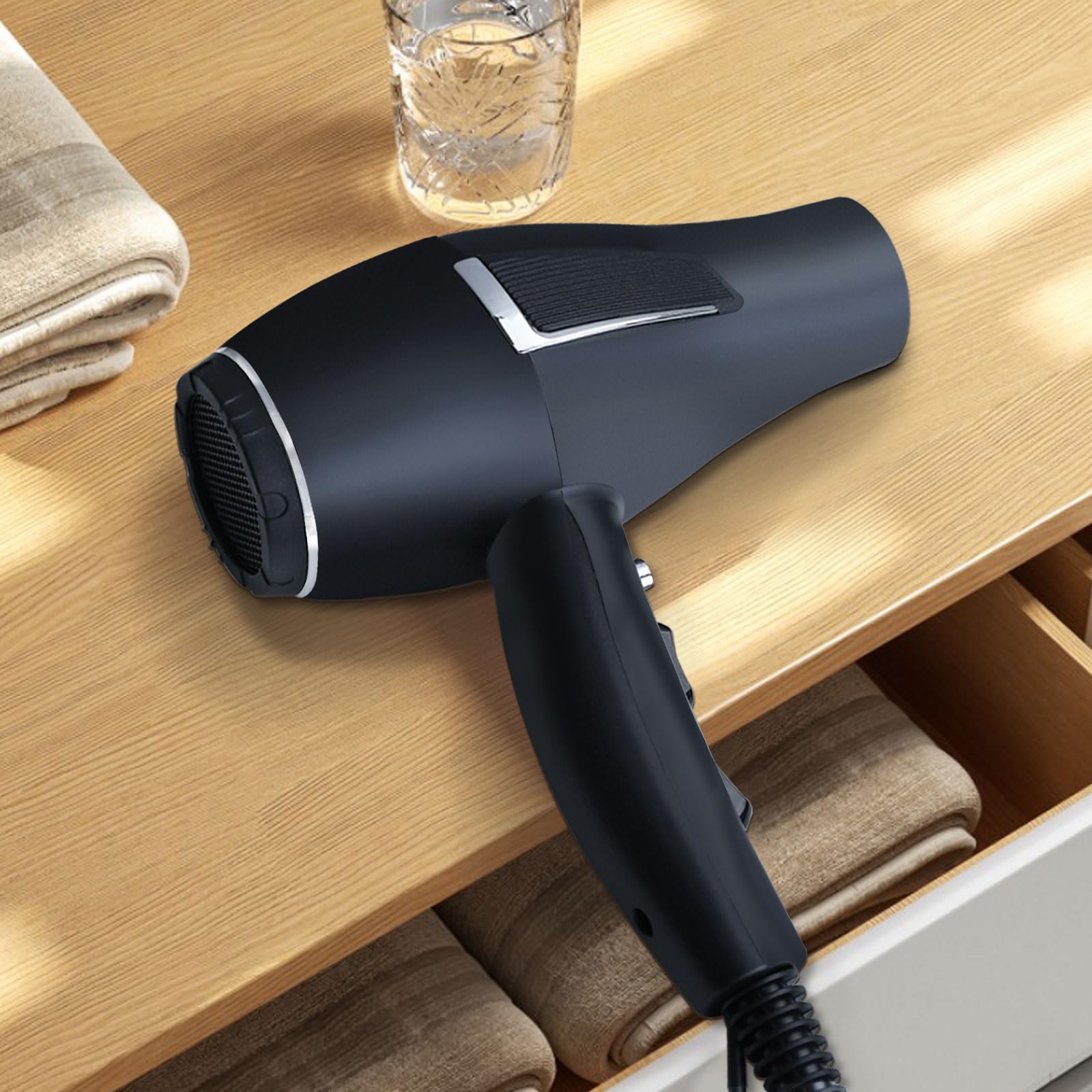 Sèche-cheveux ionique Salon de séchage rapide 2100W Sèche-cheveux professionnel 2 concentrateur 4 peignes 1 diffuseur Salon familial à friser avec bouton froid (Noir)