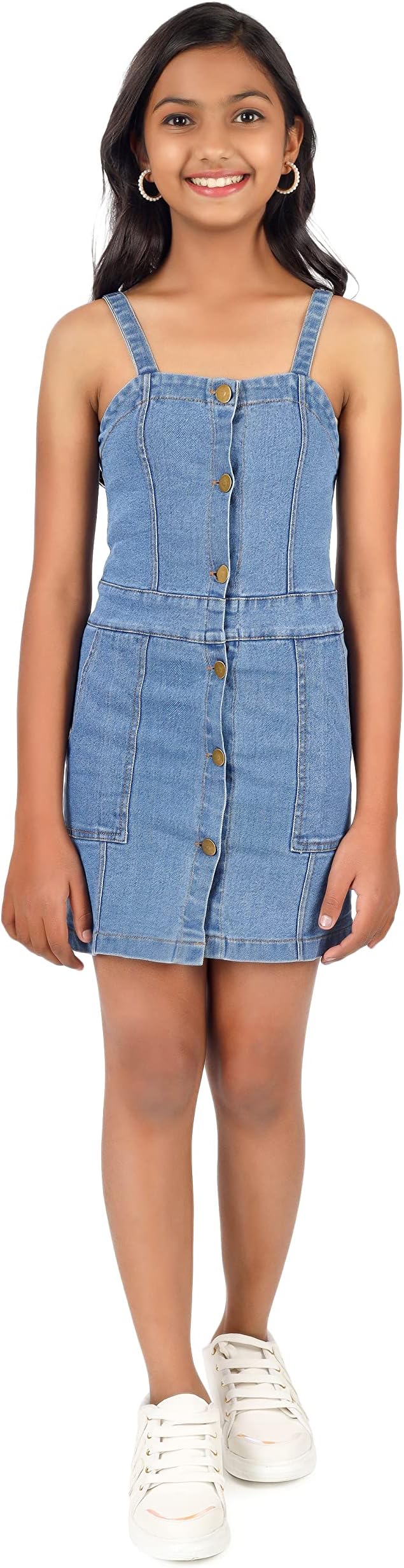 TILLU PILLU Girl's Denim Dungaree & T-Shirt Dress Set
