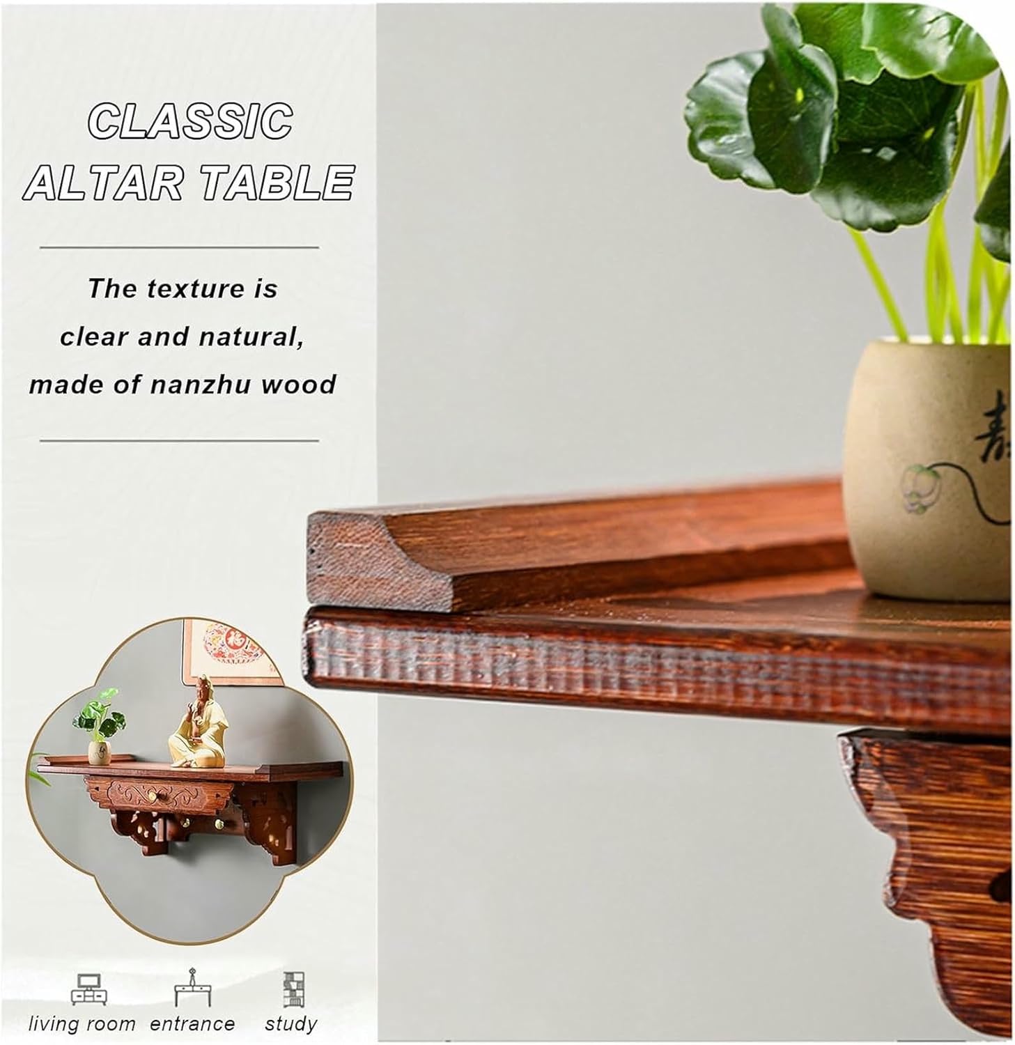 Wall Mounted Hanging Altar Table Stand,Small Meditation Table with Pull-Out Board,for Home Decor Offering Rack