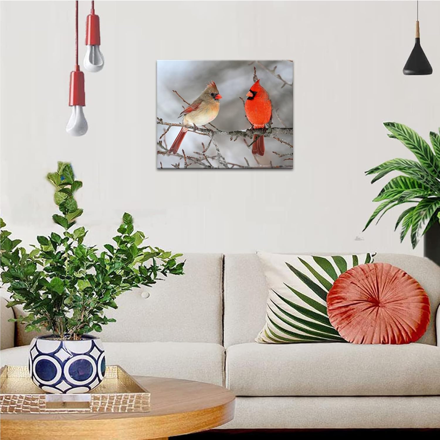 Conipit Cardinal Canvas Wall Art Nature Winter Scene Artwork Art Red Bird Painting Picture Framed for Home Decor Living Room Bedroom Decor for Christmas 16x20 Inch
