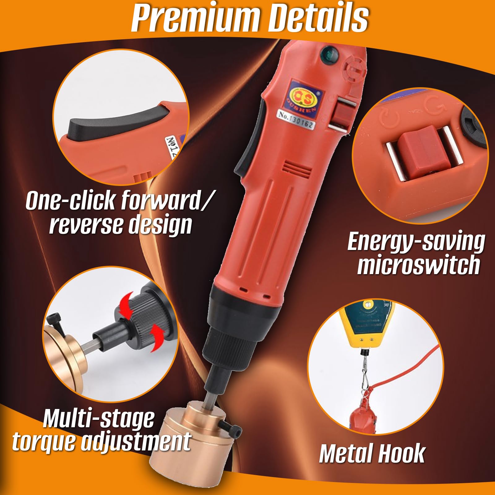 Tappatrice Elettrica Per Bottiglie, Macchina Tappatrice Portatile Con Impugnatura Ergonomica Per Tappi Da 10 A 50 Mm Forza Di Chiusura Regolabile Da 2 A 30 Kgf Sigillatura Sicura