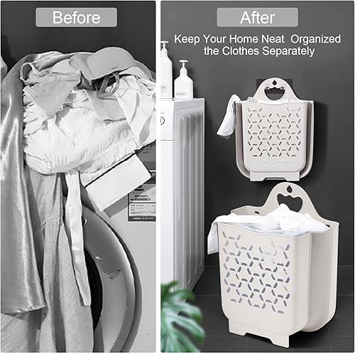 Miniatura 4 de Cesta de lavandería plegable, 2 paquetes de cestas de ropa sucia portátil para ropa sucia, cestas de ahorro inteligente de espacio para lavandería,
