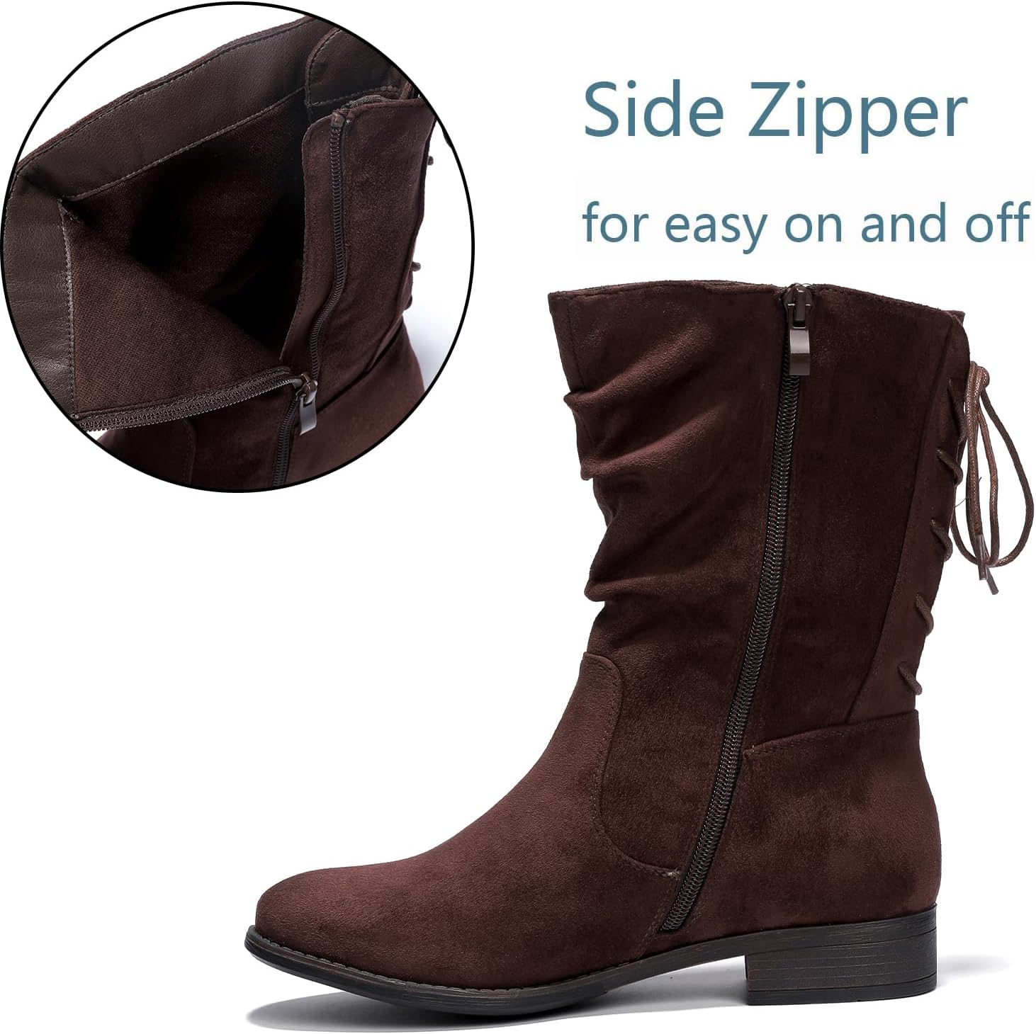 Luoika Women's Wide Width Ankle Boots - Low Heel Side Zipper Slouchy Mid Calf Boots Short Booties. - Image 4