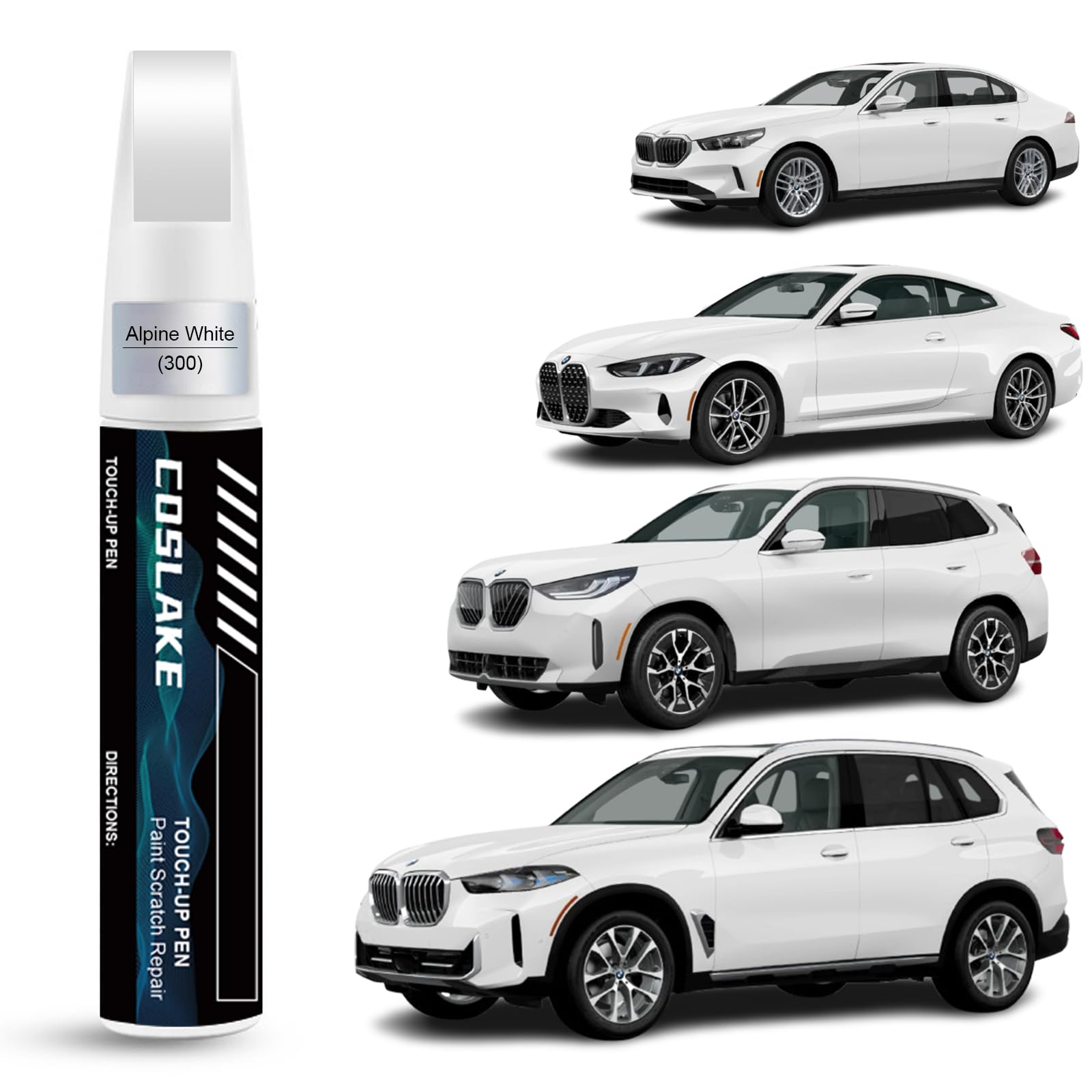 COSLAKE Car Touch Up Paint(Alpine White(300)) for BMW, Car Paint Scratch Repair Kit, Quick & Easy Solution to Repair, 2 in 1 Scratch Remover Pen with Color-Matched