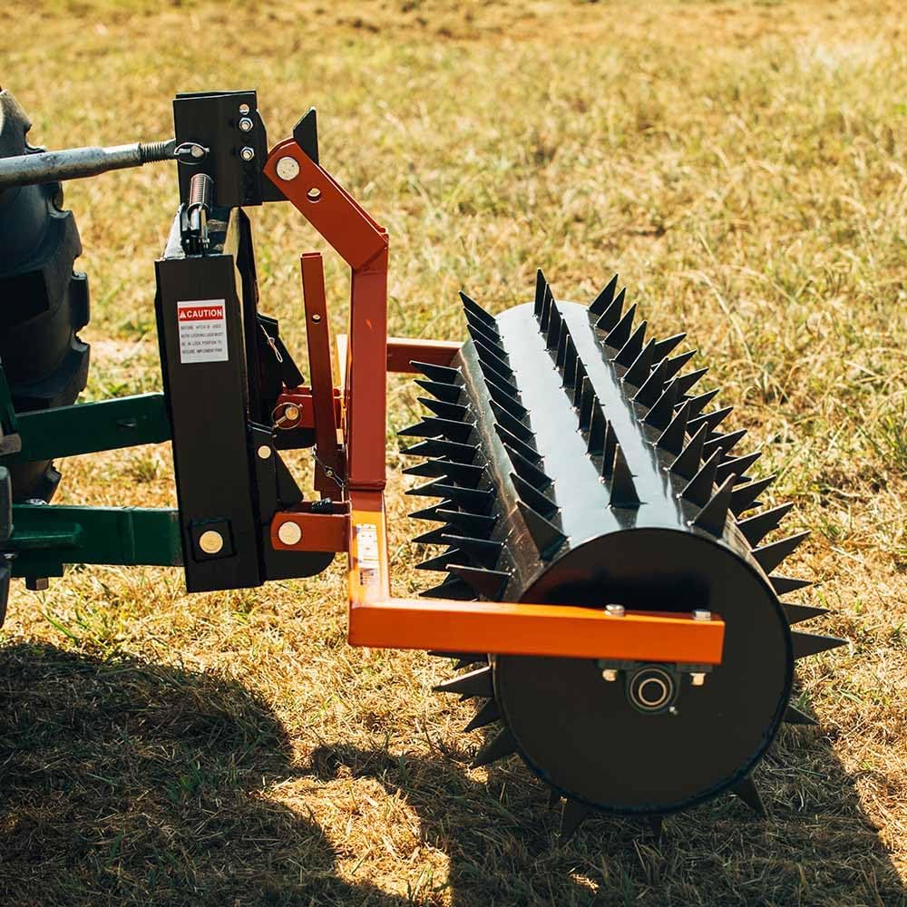 Titan Attachments 3 Point 5 ft Drum Spike Aerator, Fits Cat 1 & 2 Tractors, Tow-Behind Soil Penetrator, Adjustable Weight for Compact Soil, Pull Behind Lawn Tool for Drainage & Fertilization