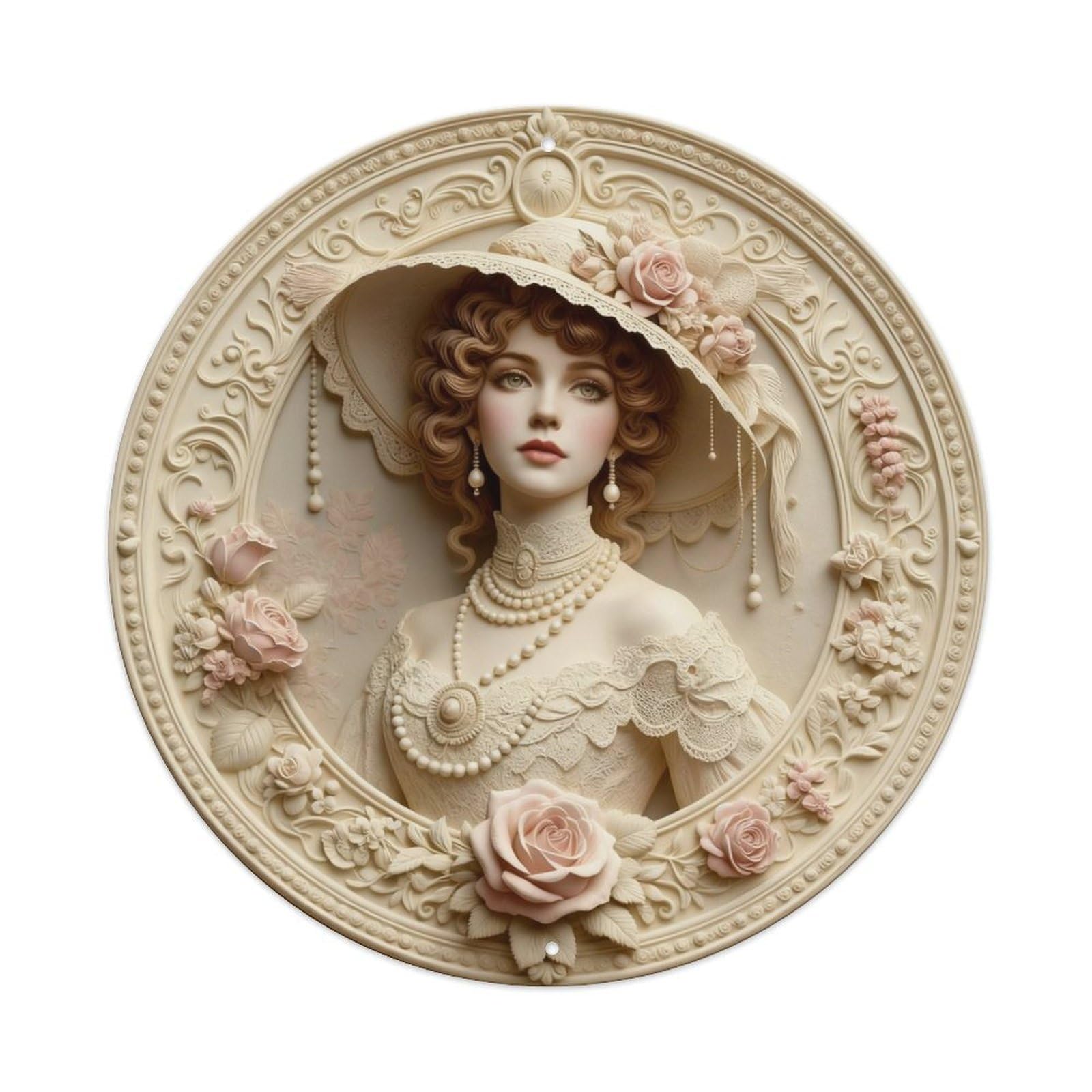 Zlatcbu Vintage Victorian Lady Rose Frame Art Metal Tin Sign Retro Wall Art Poster, Decor For Home Living Room Bar Cafe Garage, 8X8 Inch