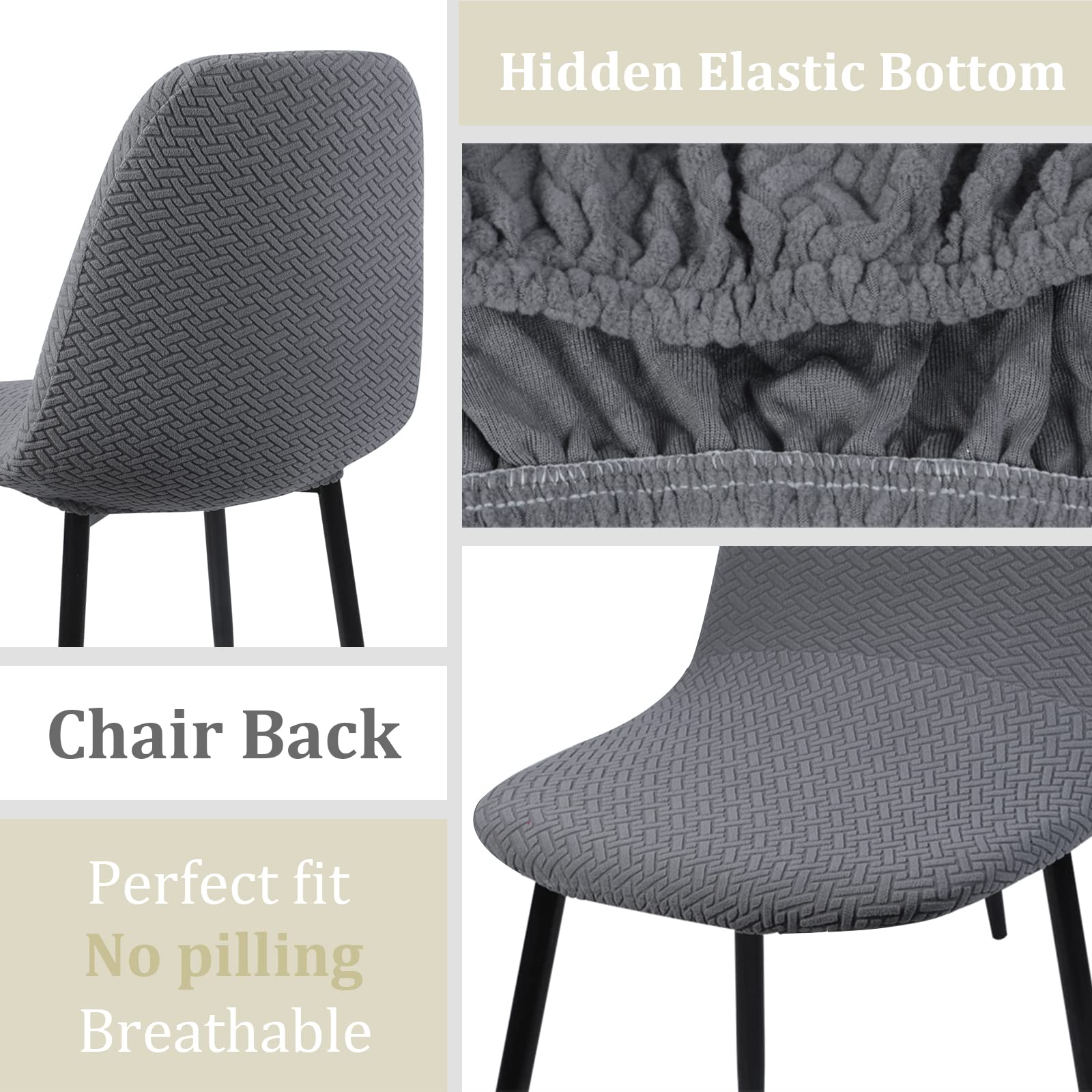 Jaotto Set di 4 coprisedia scandinavi, estensibile, in jacquard diagonale, universale, per decorazione della casa, colore: grigio