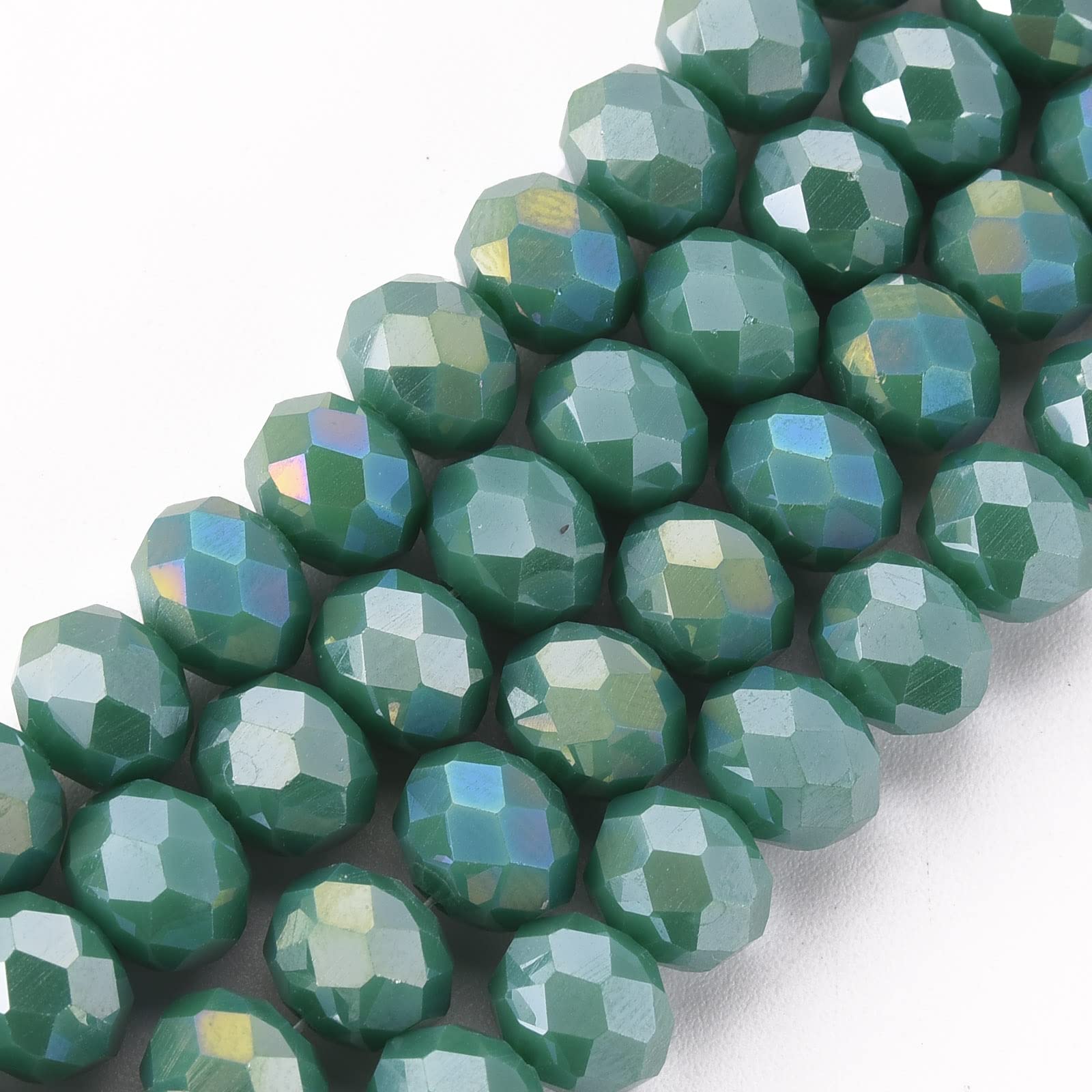 Cheriswelry 10 Strands Faceted Rondelle Glass Beads 8mm AB Color Plated Abacus Spacers Beads for Jewellery Bracelet Necklace Making,Dark Cyan