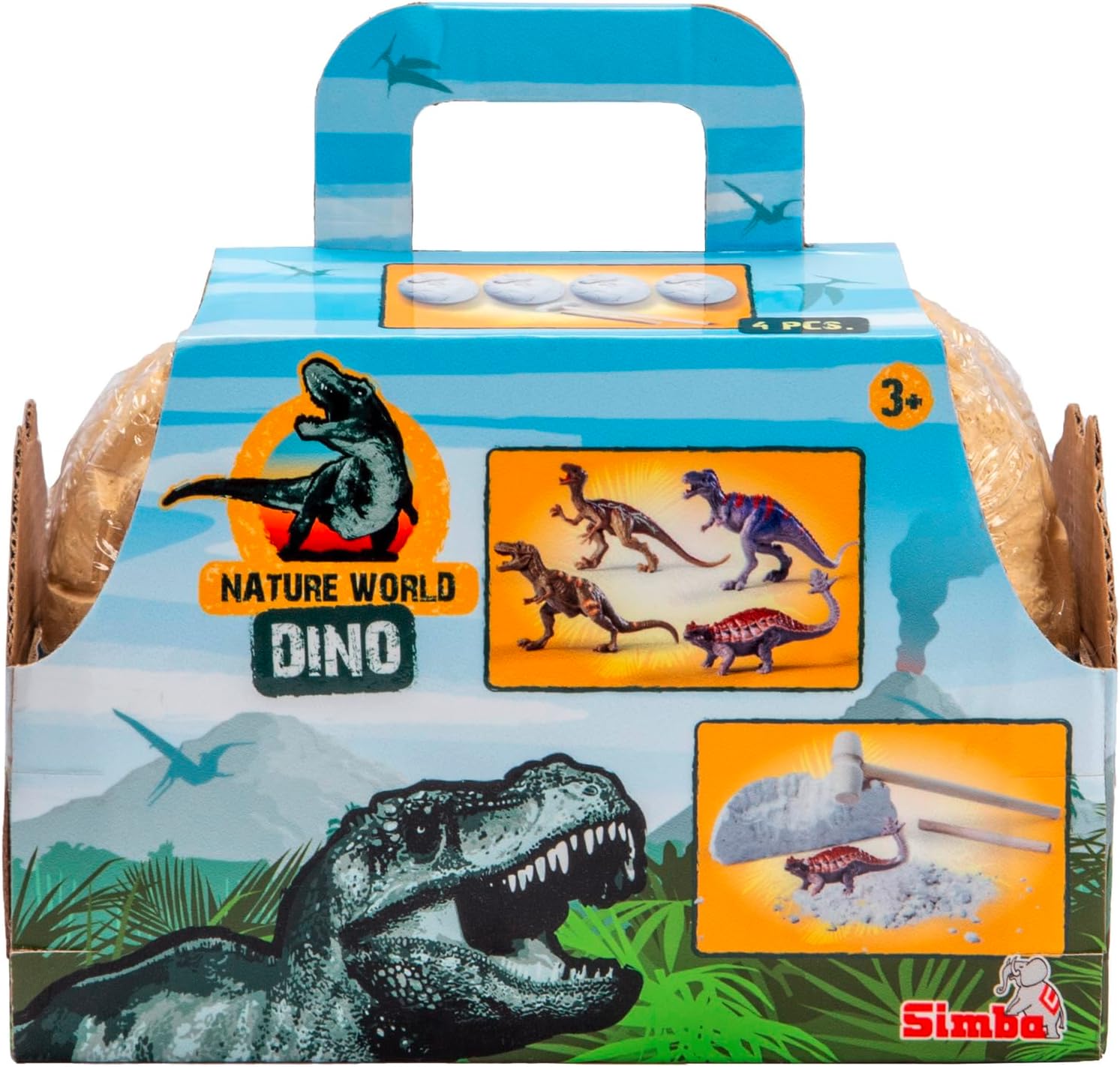Simba 104342672 Dinosaurs, 4 eggs about 10 cm, with a dinosaur to dig up, 8-9 cm, with tools, from 3 years old