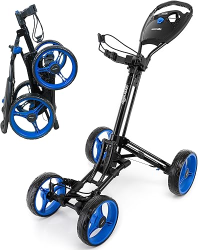 Miniatura 7 de SereneLife Carrito de Golf Ligero y Plegable - Carrito de Empuje de Golf Plegable de Aluminio con Mango Ajustable, Correas Elásticas para Bolsa