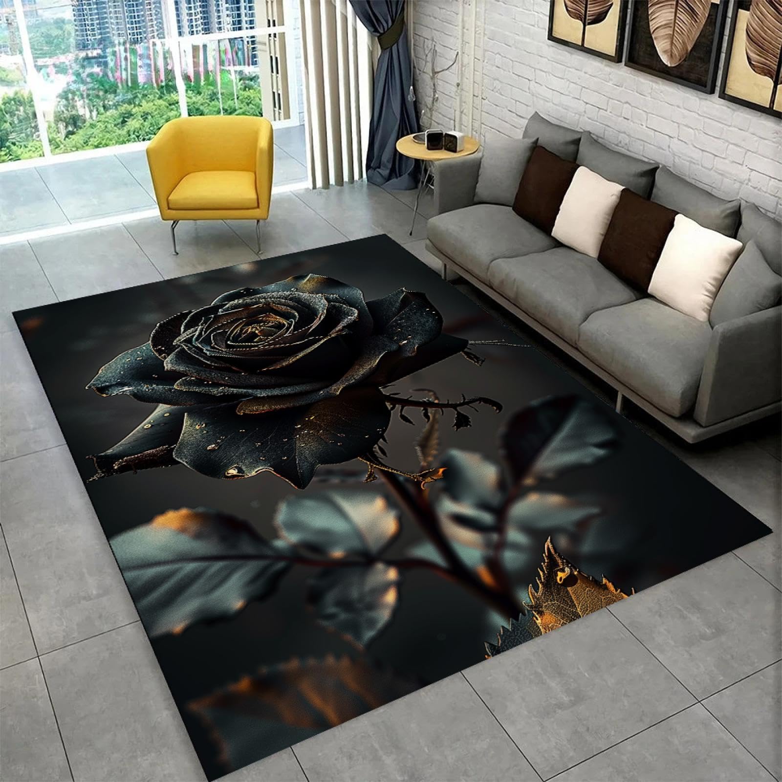 Tapis décoratif roses noires 120x180 cm pour une ambiance intimiste et poétique