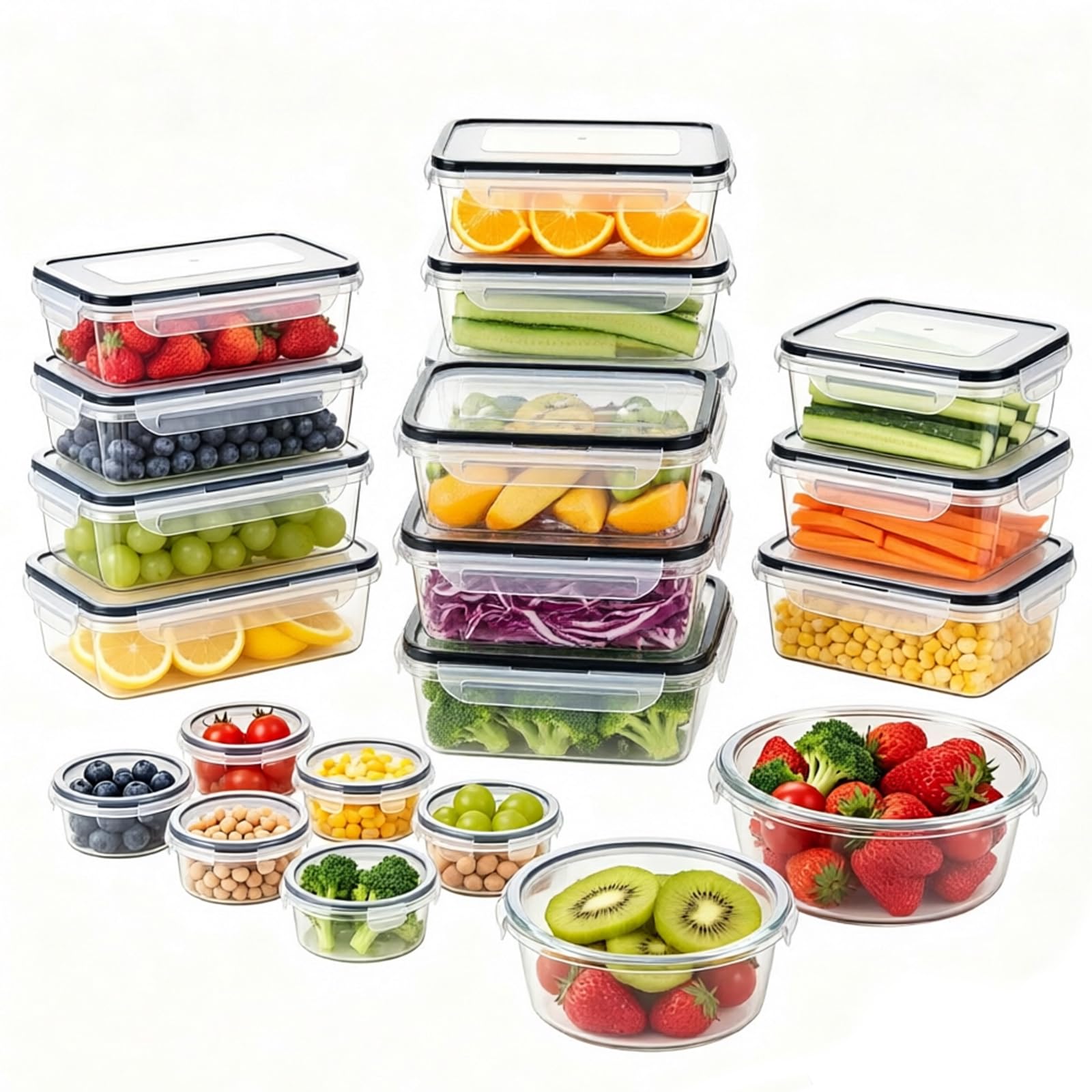 Set 24 Contenitori Plastica Alimentare per Alimenti con Coperchi Ermetici, Senza BPA, Scatole per la Conservazione Ermetiche, Microonde e Congelatore, Meal Prep e Organizzazione Cucina