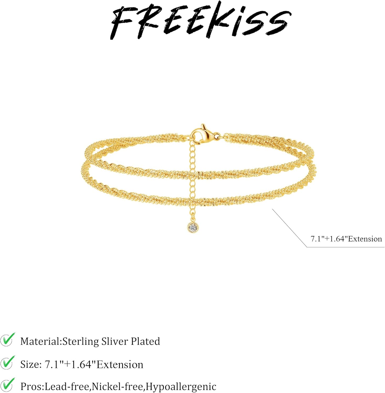 Freekiss Sterling Silver Plated Chain Bracelet: Dainty Stackable Bracelets for Women Trendy Cute Adjustable Layered Paperclip Womens Bracelet Set Silver Waterproof Jewelry for Women - Image 3