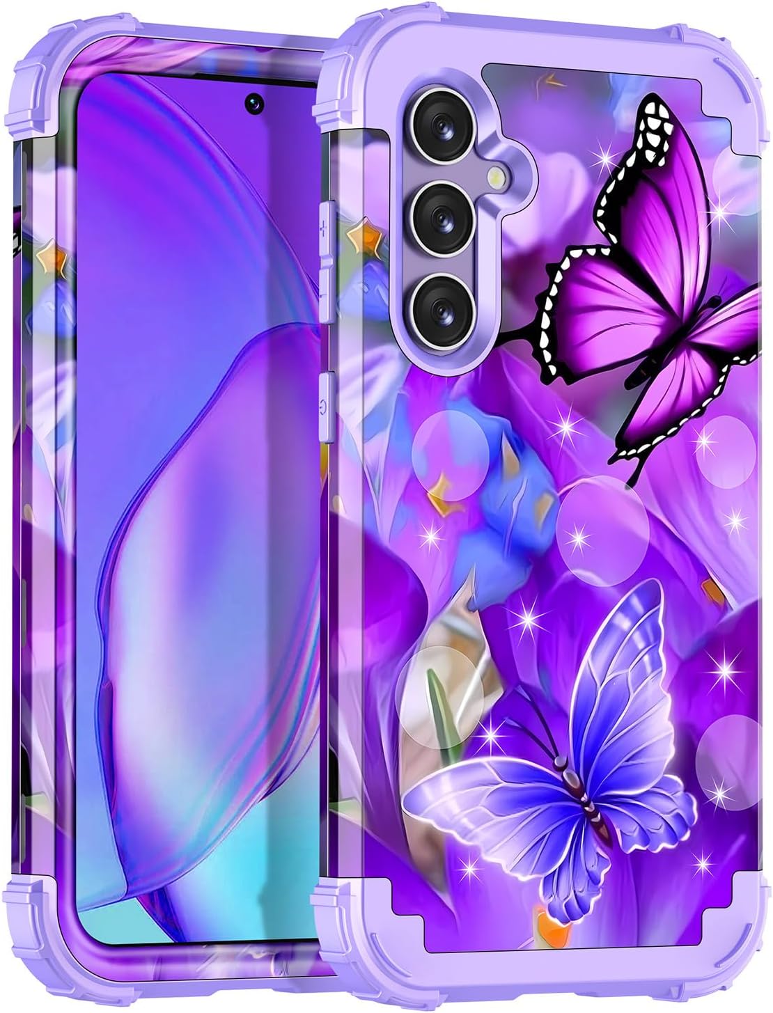Rancase for Galaxy S24 5G Case,Shockproof Three Layer Heavy Duty Soft Silicone Rubber Bumper+Hard Plastic Hybrid Protective Case for Samsung Galaxy S24 6.2 inch,Amethyst
